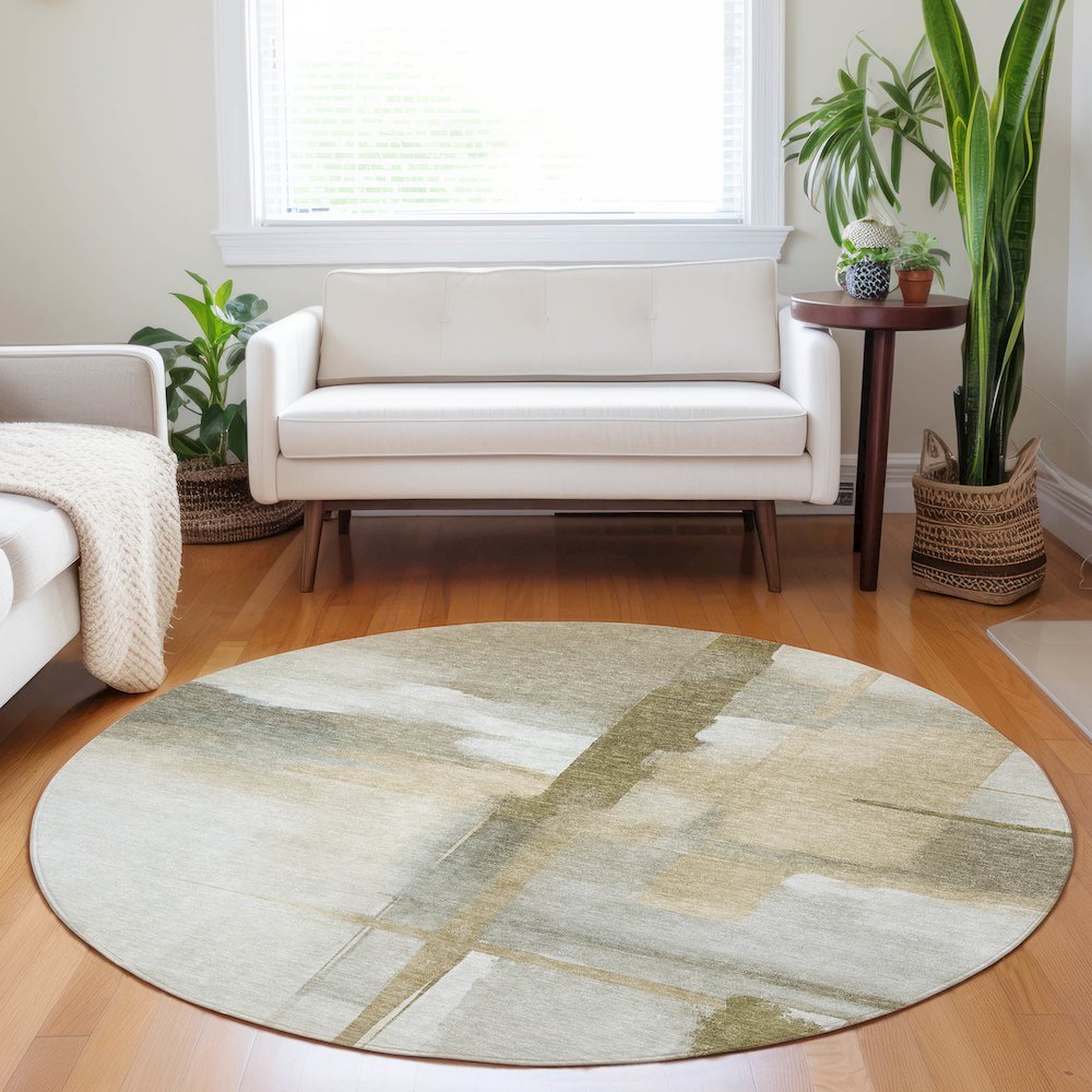 Luxury Washable Indoor/Outdoor Ravenna Putty 8' x 8' Round Rug. Picture 5