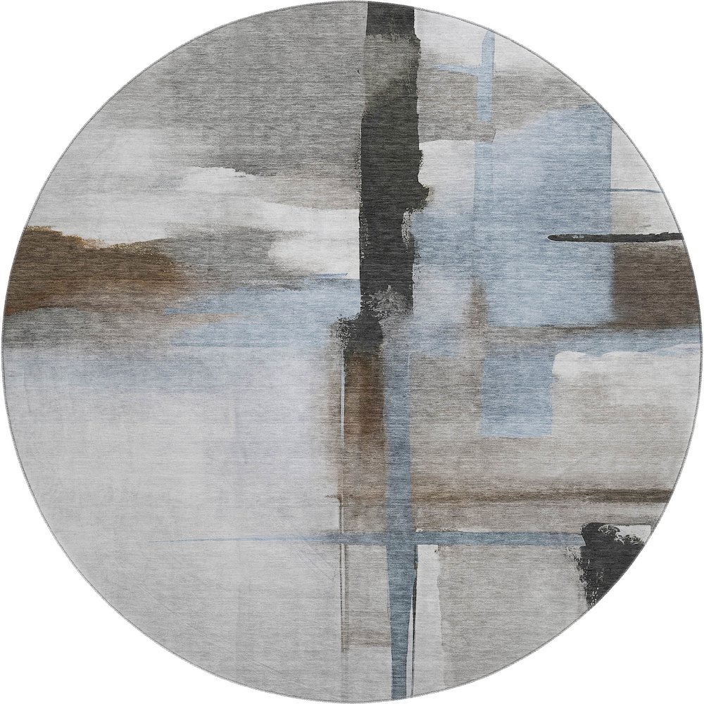 Luxury Washable Indoor/Outdoor Ravenna Taupe 8' x 8' Round Rug. Picture 1