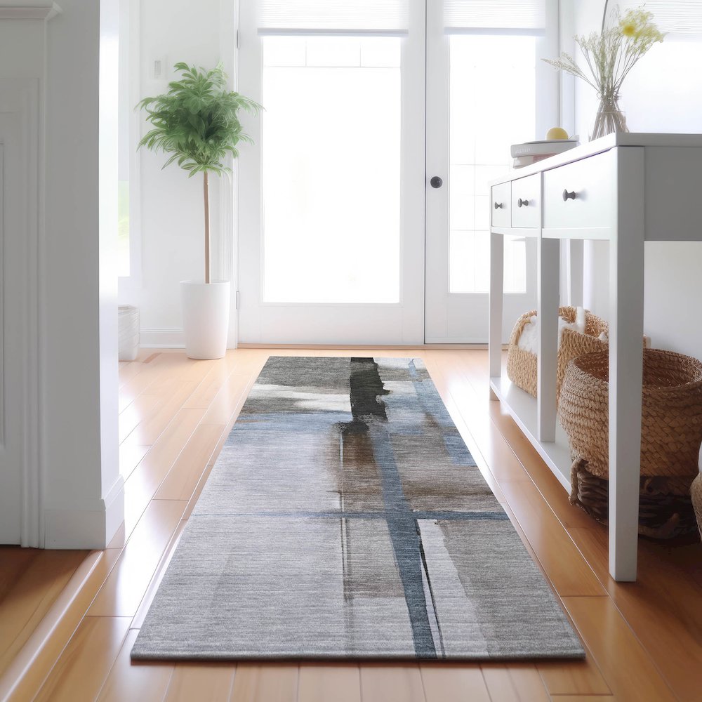 Luxury Washable Indoor/Outdoor Ravenna Taupe 2'3" x 7'6" Runner Rug. Picture 5