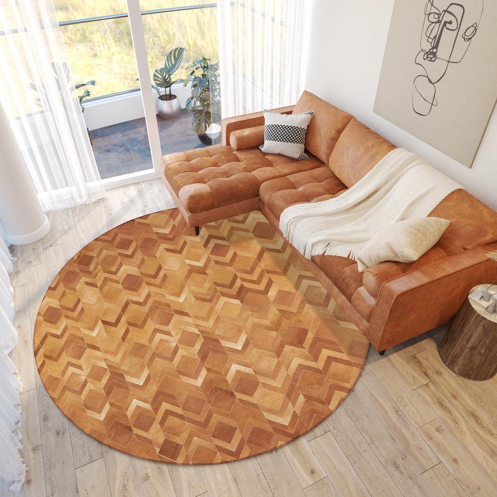 Laredo Brown Animal Patchwork 8' x 8' Round Rug Brown ALR35. Picture 1