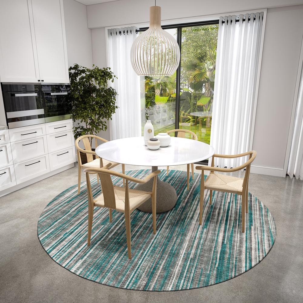 Waverly Peacock Contemporary Striped 8' x 8' Round Rug Peacock AWA31. Picture 1