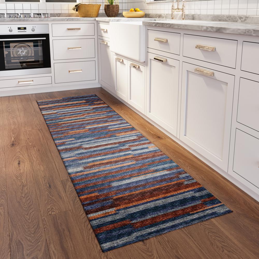 Yuma Landscape Transitional Striped 2'3" x 7'6" Runner Rug Landscape AYU38. Picture 1