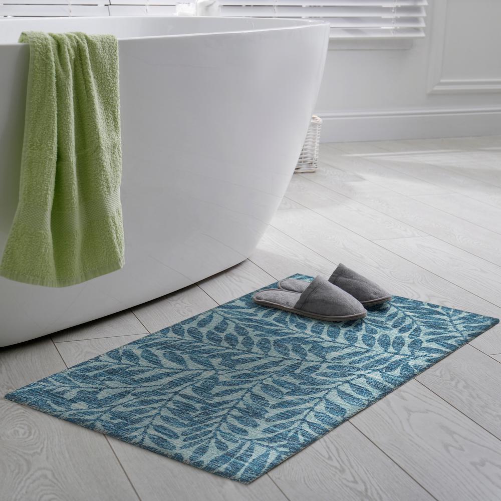 Yuma Blue Coastal Floral 1'8" x 2'6" Accent Rug Blue AYU35. Picture 1