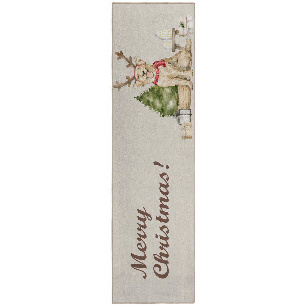 Indoor/Outdoor Cozy Winter ACW38 Taupe Washable 2'3" x 7'6" Runner Rug. Picture 1
