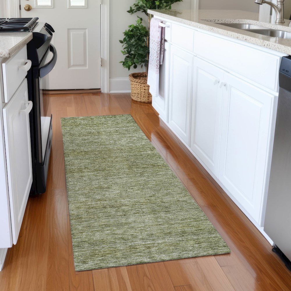 Luxury Washable Indoor/Outdoor Soft Essentials SE1 Green 2'3" x 7'6" Runner Rug. Picture 5