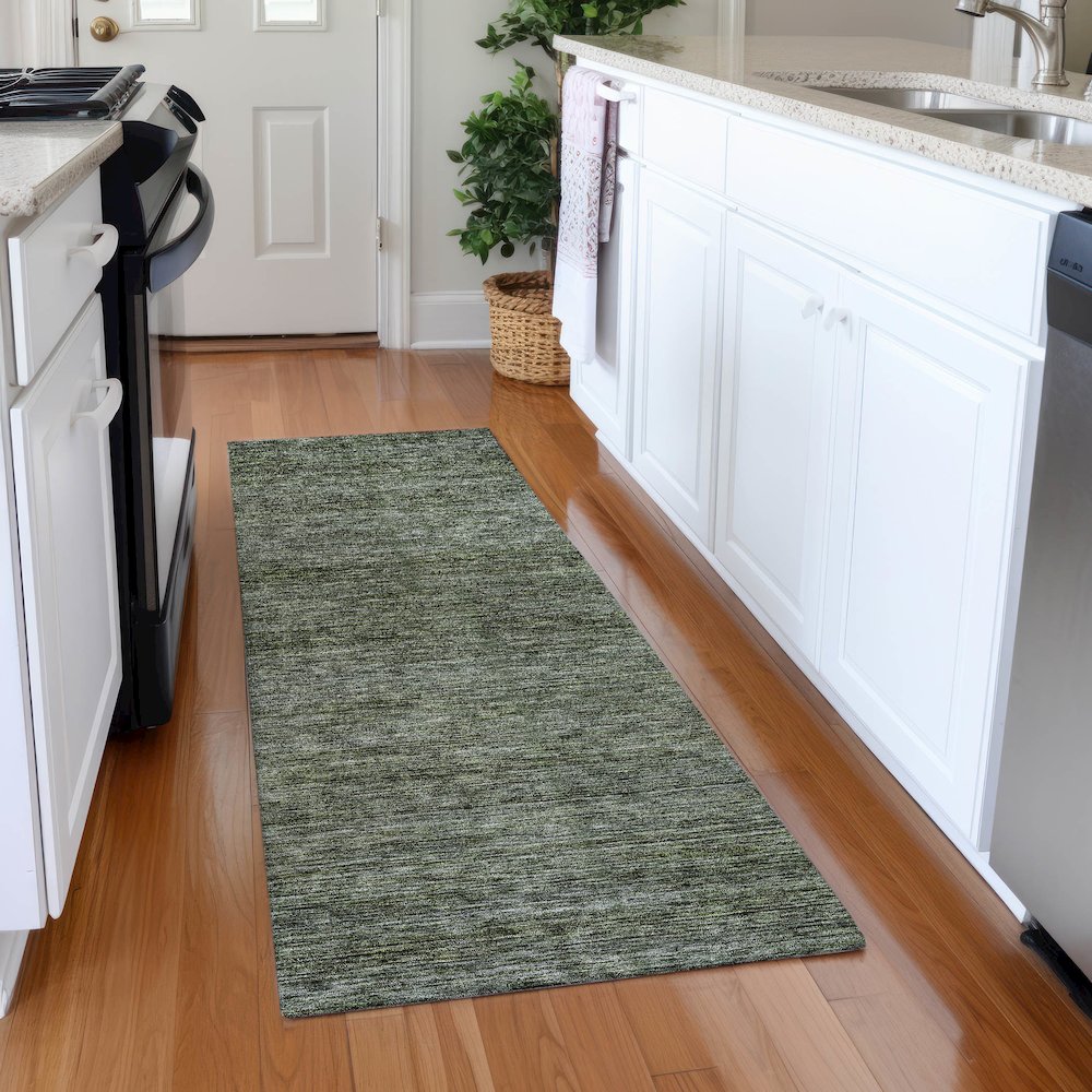 Luxury Washable Indoor/Outdoor Soft Essentials SE1 Green 2'3" x 7'6" Runner Rug. Picture 5