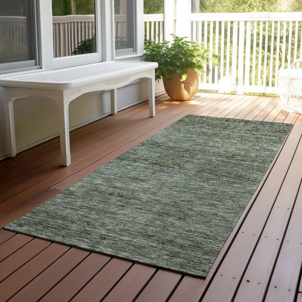 Luxury Washable Indoor/Outdoor Soft Essentials SE1 Green 2'3" x 7'6" Runner Rug. Picture 6