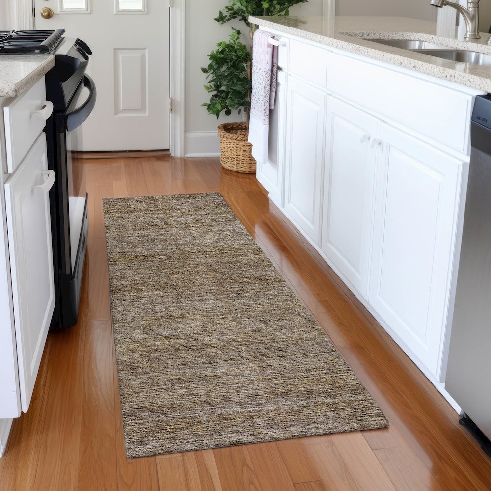 Luxury Washable Indoor/Outdoor Soft Essentials SE1 Brown 2'3" x 7'6" Runner Rug. Picture 5