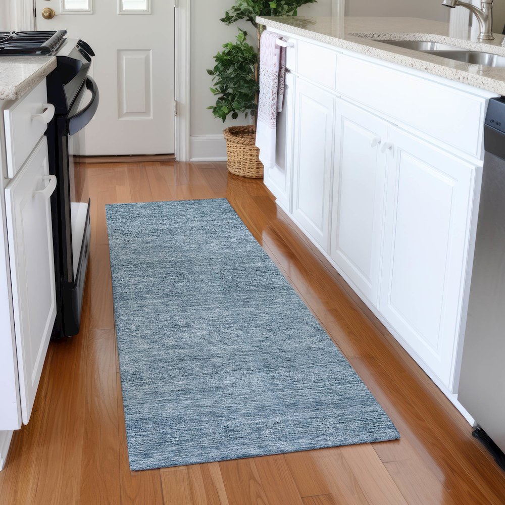 Luxury Washable Indoor/Outdoor Soft Essentials SE1 Blue 2'3" x 7'6" Runner Rug. Picture 5