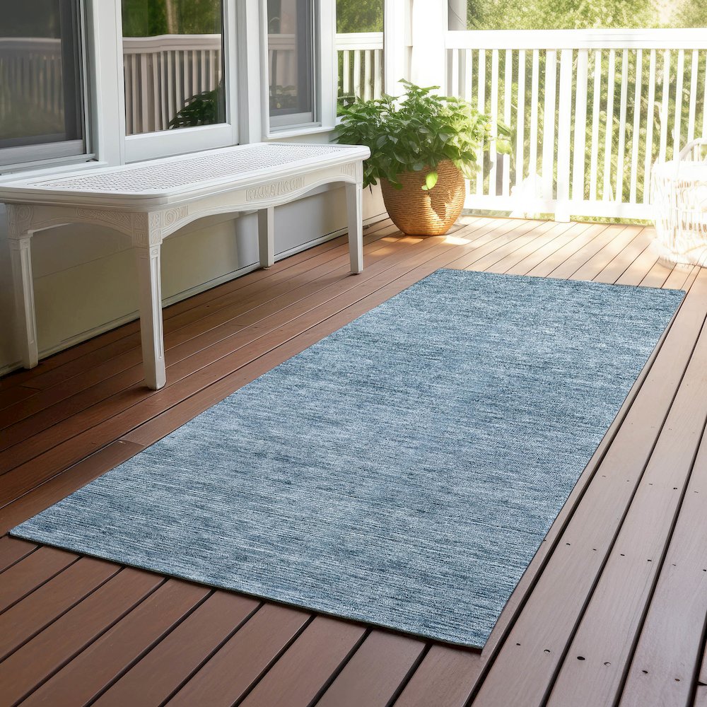 Luxury Washable Indoor/Outdoor Soft Essentials SE1 Blue 2'3" x 7'6" Runner Rug. Picture 6