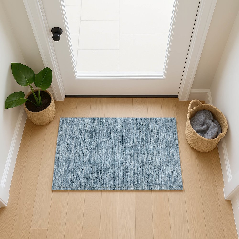 Luxury Washable Indoor/Outdoor Soft Essentials SE1 Blue 1'8" x 2'6" Rug. Picture 5