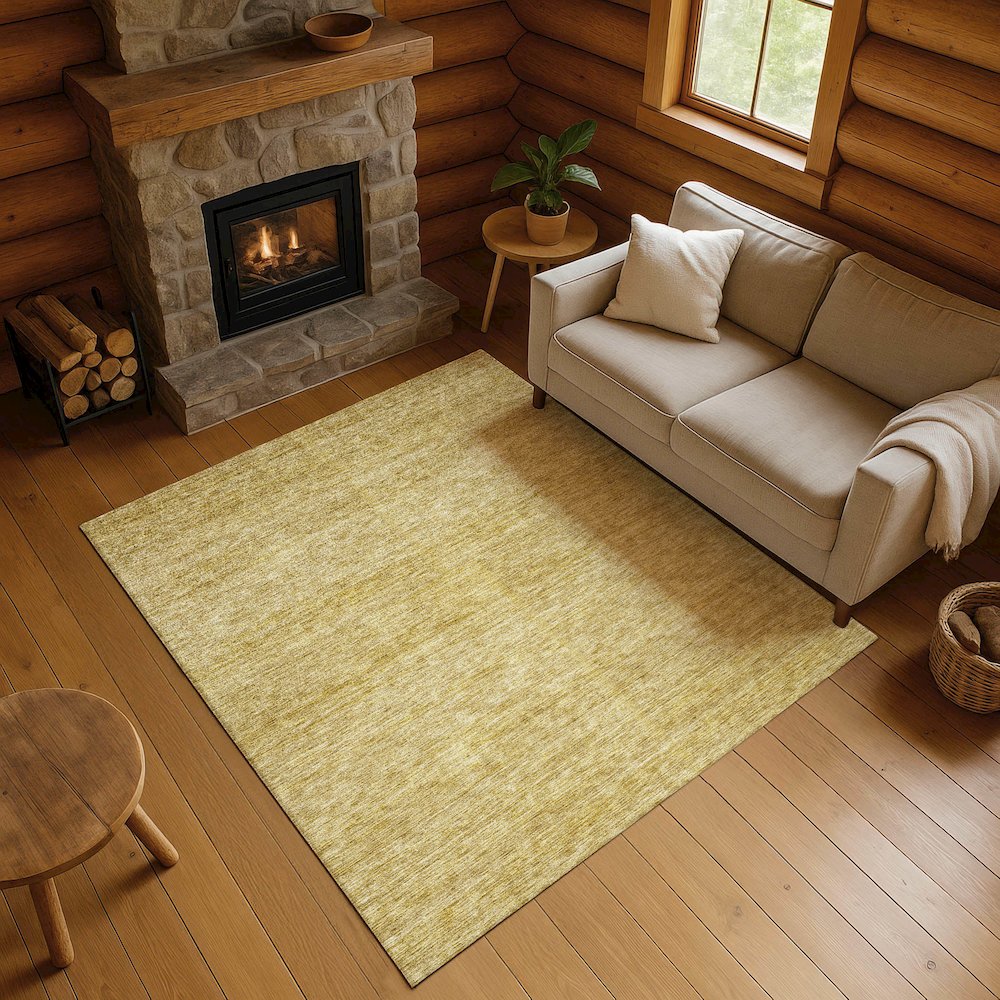 Luxury Washable Indoor/Outdoor Soft Essentials SE1 Gold 2'6" x 3'10" Rug. Picture 5