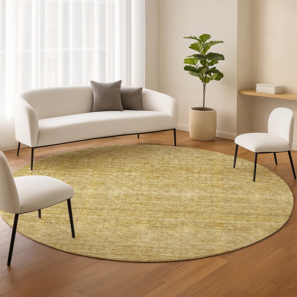 Luxury Washable Indoor/Outdoor Soft Essentials SE1 Gold 8' x 8' Rug. Picture 5