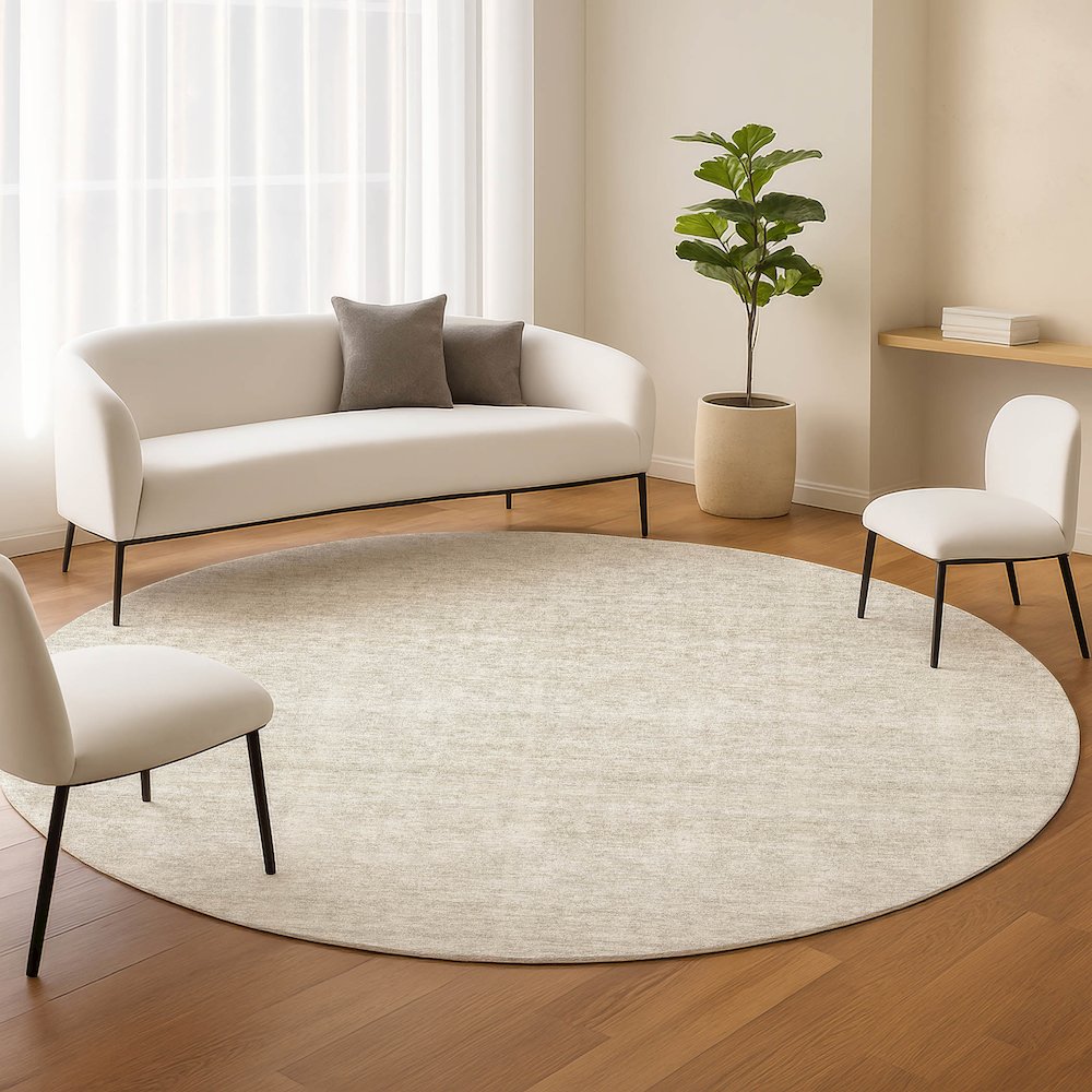 Luxury Washable Indoor/Outdoor Soft Essentials SE1 Ivory 8' x 8' Rug. Picture 5