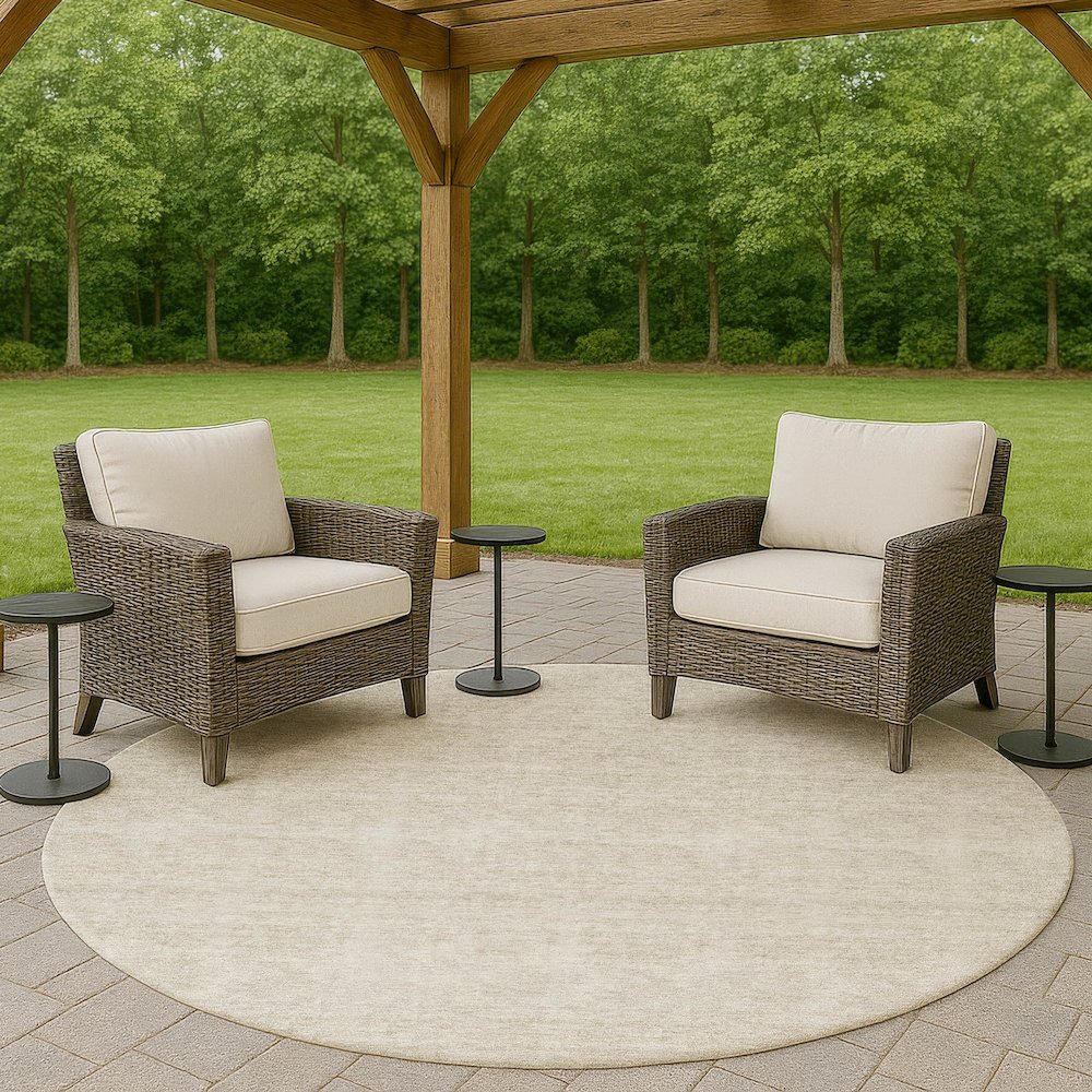 Luxury Washable Indoor/Outdoor Soft Essentials SE1 Ivory 8' x 8' Rug. Picture 6