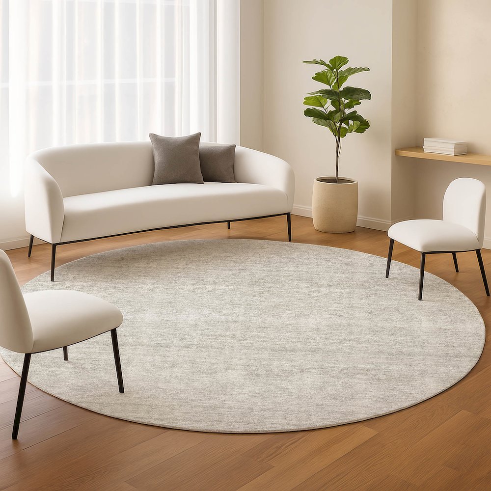 Luxury Washable Indoor/Outdoor Soft Essentials SE1 Ivory 8' x 8' Rug. Picture 5