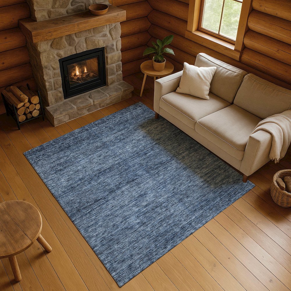 Luxury Washable Indoor/Outdoor Soft Essentials SE1 Blue 2'6" x 3'10" Rug. Picture 5