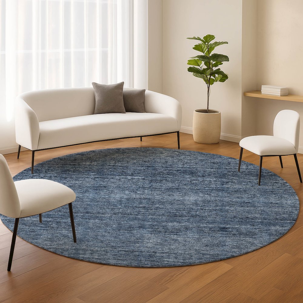 Luxury Washable Indoor/Outdoor Soft Essentials SE1 Blue 8' x 8' Rug. Picture 5