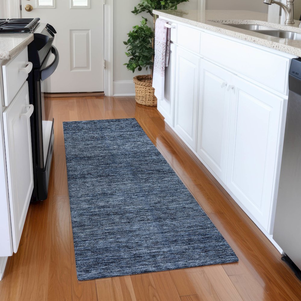 Luxury Washable Indoor/Outdoor Soft Essentials SE1 Blue 2'3" x 7'6" Runner Rug. Picture 5