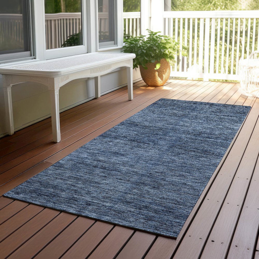 Luxury Washable Indoor/Outdoor Soft Essentials SE1 Blue 2'3" x 7'6" Runner Rug. Picture 6