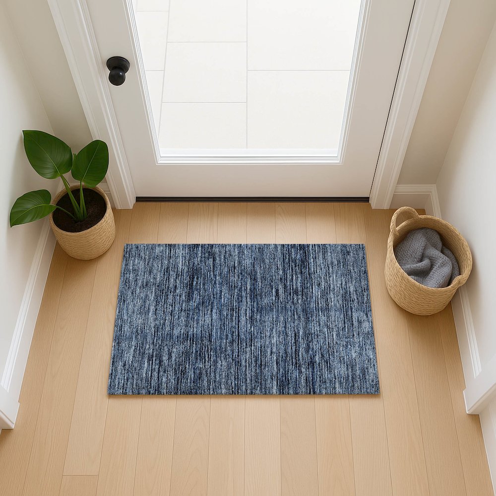 Luxury Washable Indoor/Outdoor Soft Essentials SE1 Blue 1'8" x 2'6" Rug. Picture 5