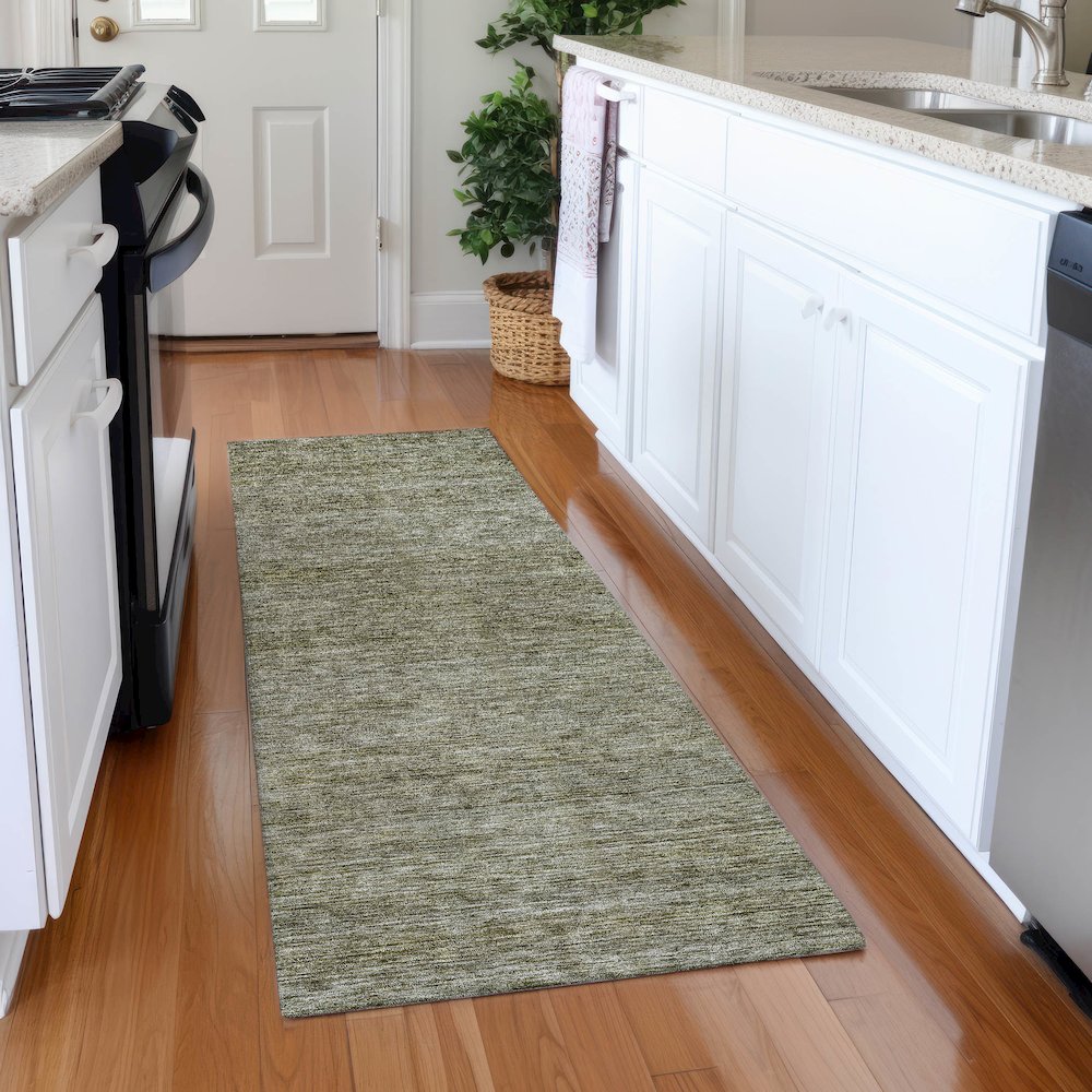Luxury Washable Indoor/Outdoor Soft Essentials SE1 Green 2'3" x 7'6" Runner Rug. Picture 5