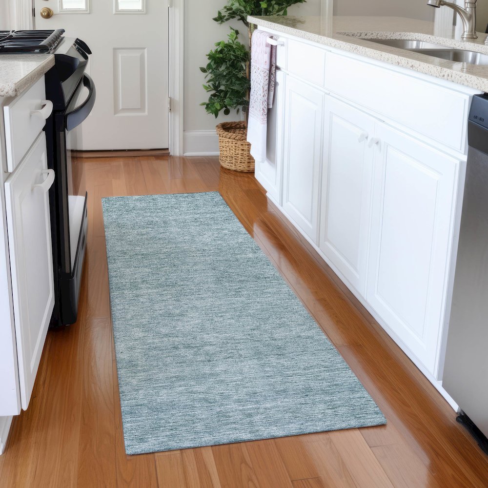 Luxury Washable Indoor/Outdoor Soft Essentials SE1 Blue 2'3" x 7'6" Runner Rug. Picture 5