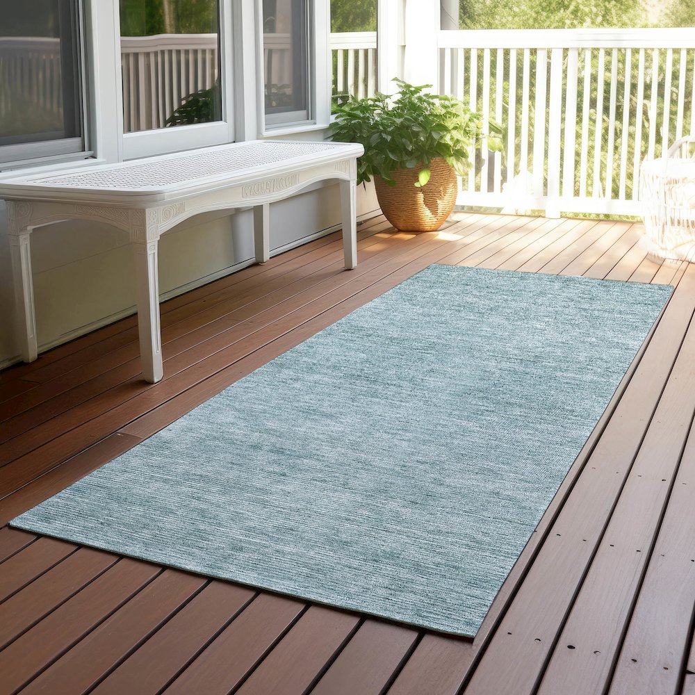 Luxury Washable Indoor/Outdoor Soft Essentials SE1 Blue 2'3" x 7'6" Runner Rug. Picture 6