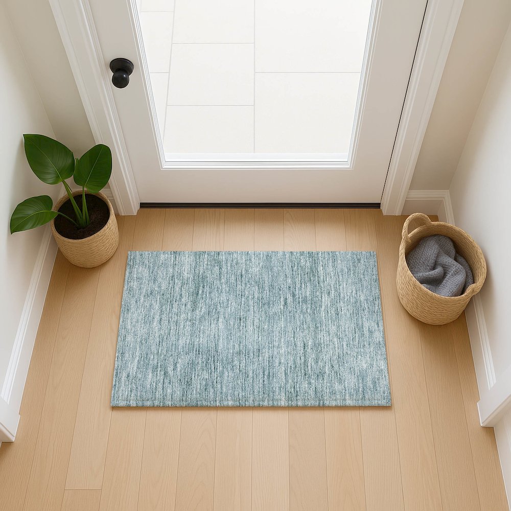 Luxury Washable Indoor/Outdoor Soft Essentials SE1 Blue 1'8" x 2'6" Rug. Picture 5