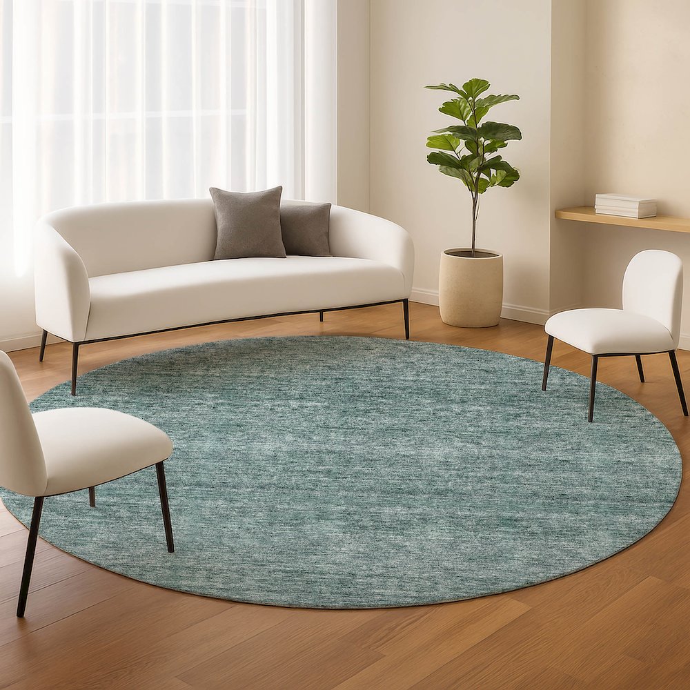 Luxury Washable Indoor/Outdoor Soft Essentials SE1 Teal 8' x 8' Rug. Picture 5