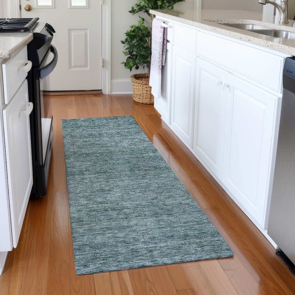 Luxury Washable Indoor/Outdoor Soft Essentials SE1 Teal 2'3" x 7'6" Runner Rug. Picture 5
