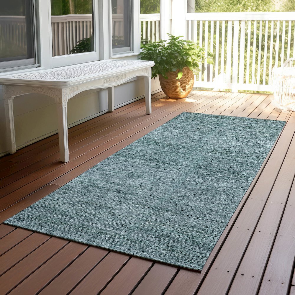 Luxury Washable Indoor/Outdoor Soft Essentials SE1 Teal 2'3" x 7'6" Runner Rug. Picture 6