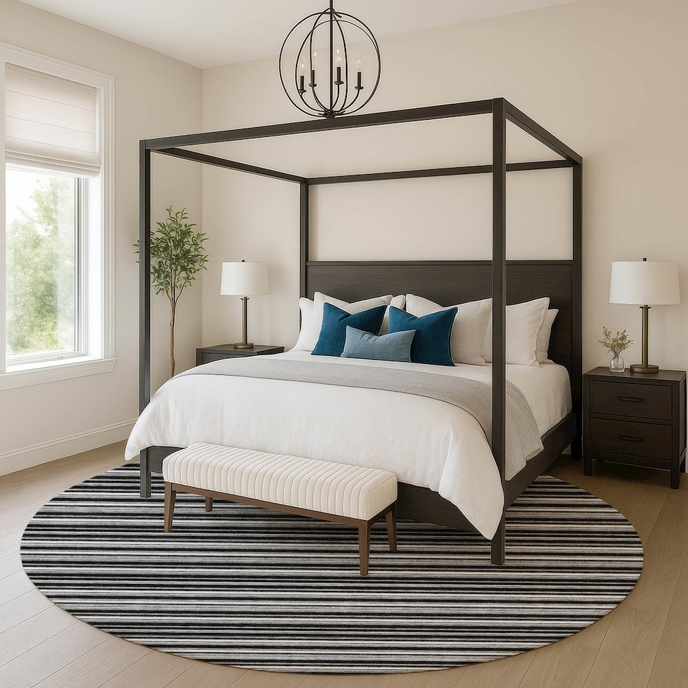 Luxury Washable Indoor/Outdoor Soft Essentials SE2 Black 8' x 8' Rug. Picture 5