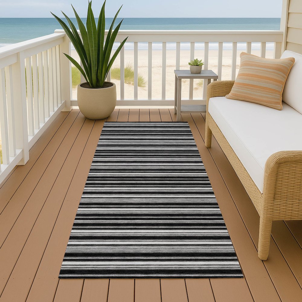 Luxury Washable Indoor/Outdoor Soft Essentials SE2 Black 2'3" x 7'6" Runner Rug. Picture 6