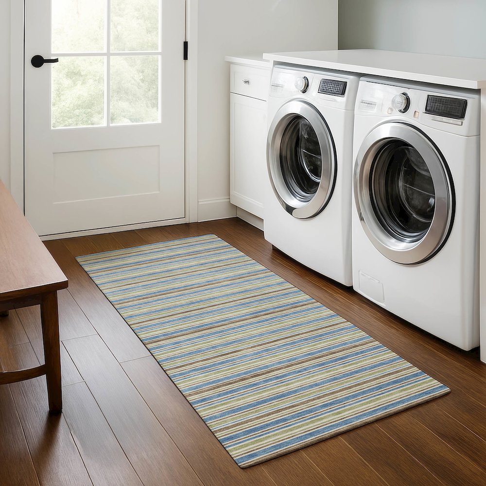 Luxury Washable Indoor/Outdoor Soft Essentials SE2 Blue 2'3" x 7'6" Runner Rug. Picture 5