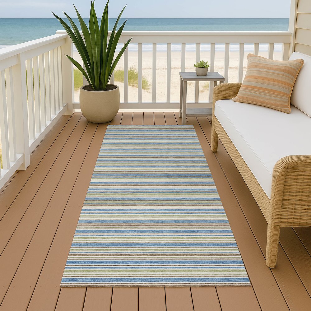 Luxury Washable Indoor/Outdoor Soft Essentials SE2 Blue 2'3" x 7'6" Runner Rug. Picture 6