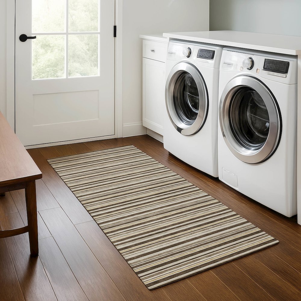 Luxury Washable Indoor/Outdoor Soft Essentials SE2 Brown 2'3" x 7'6" Runner Rug. Picture 5