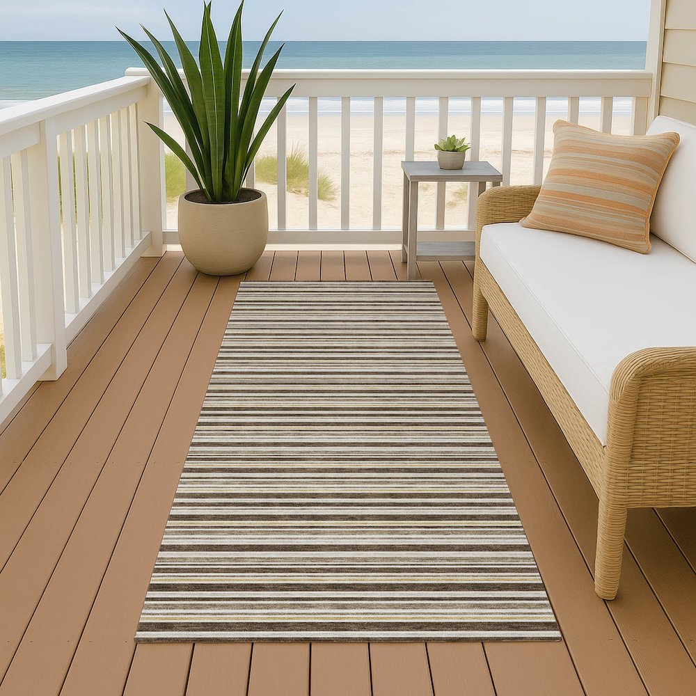 Luxury Washable Indoor/Outdoor Soft Essentials SE2 Brown 2'3" x 7'6" Runner Rug. Picture 6
