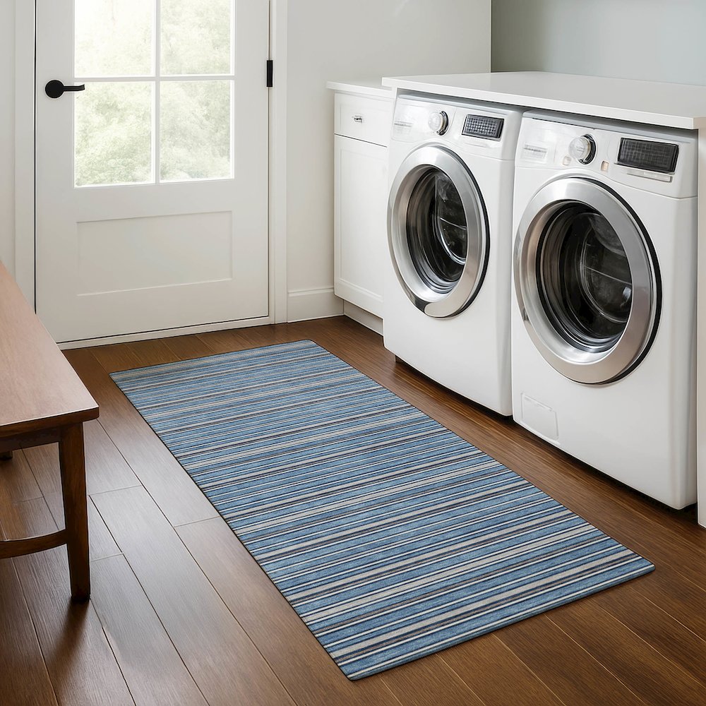 Luxury Washable Indoor/Outdoor Soft Essentials SE2 Blue 2'3" x 7'6" Runner Rug. Picture 5