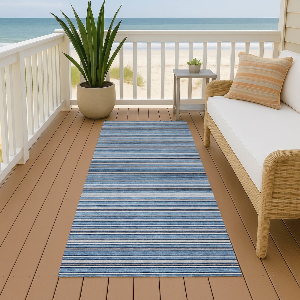 Luxury Washable Indoor/Outdoor Soft Essentials SE2 Blue 2'3" x 7'6" Runner Rug. Picture 6