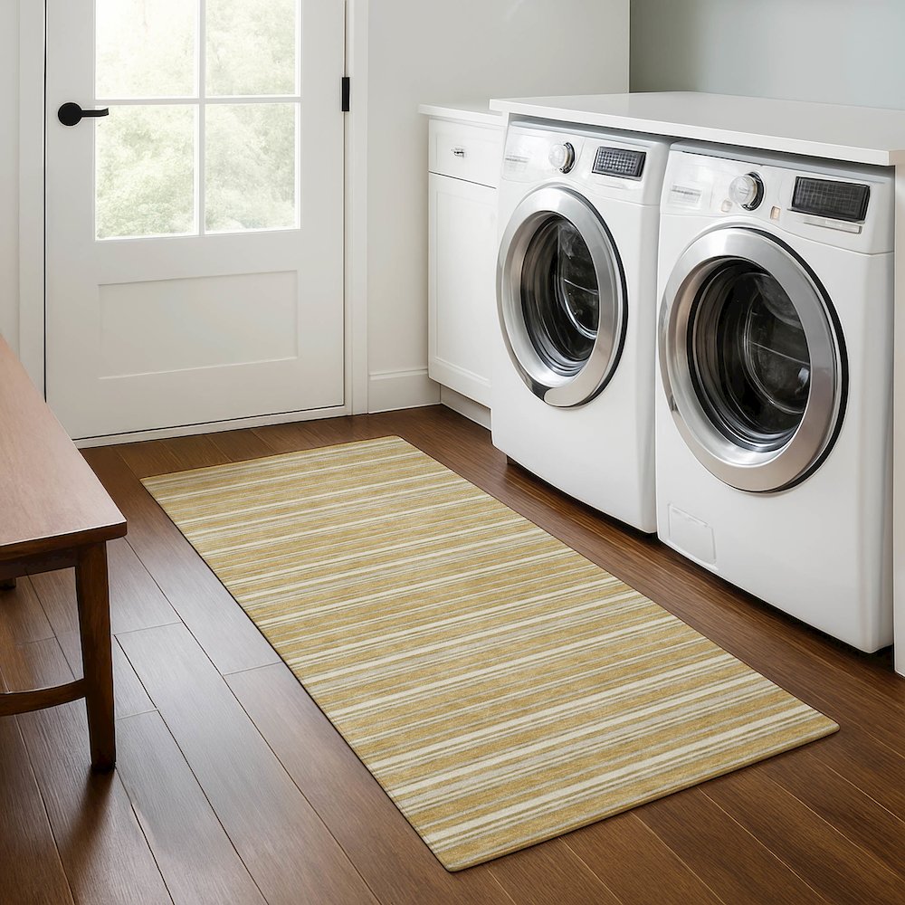 Luxury Washable Indoor/Outdoor Soft Essentials SE2 Gold 2'3" x 7'6" Runner Rug. Picture 5