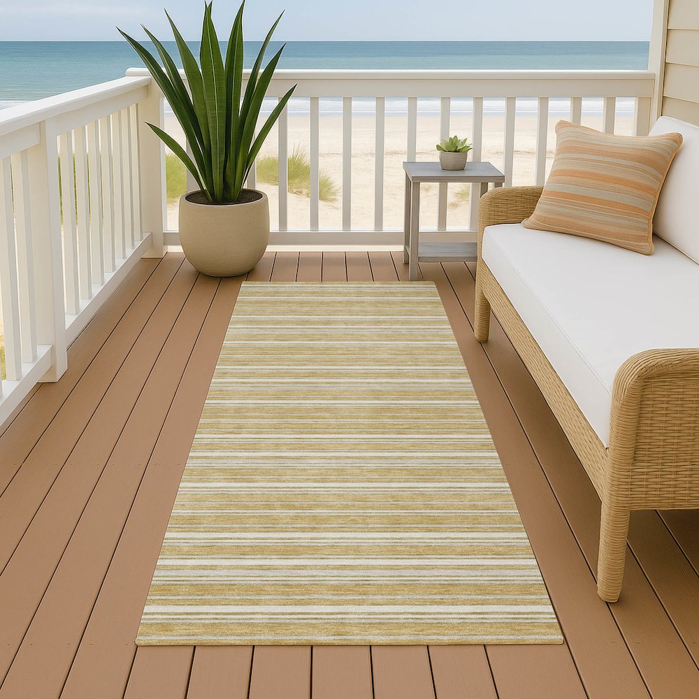 Luxury Washable Indoor/Outdoor Soft Essentials SE2 Gold 2'3" x 7'6" Runner Rug. Picture 6