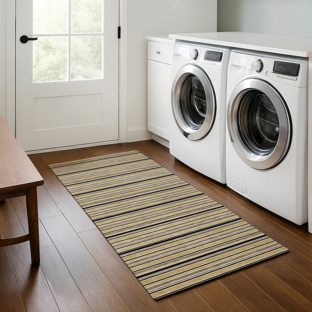 Luxury Washable Indoor/Outdoor Soft Essentials SE2 Gold 2'3" x 7'6" Runner Rug. Picture 5