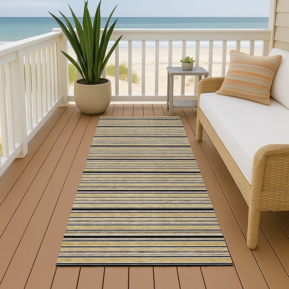 Luxury Washable Indoor/Outdoor Soft Essentials SE2 Gold 2'3" x 7'6" Runner Rug. Picture 6