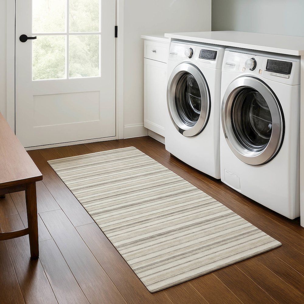 Luxury Washable Indoor/Outdoor Soft Essentials SE2 Ivory 2'3" x 7'6" Runner Rug. Picture 5