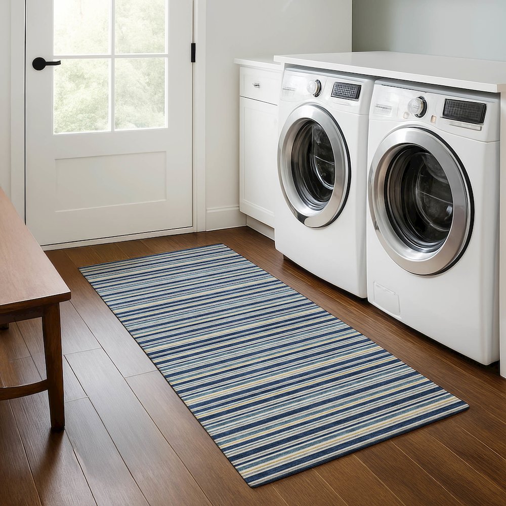 Luxury Washable Indoor/Outdoor Soft Essentials SE2 Blue 2'3" x 7'6" Runner Rug. Picture 5