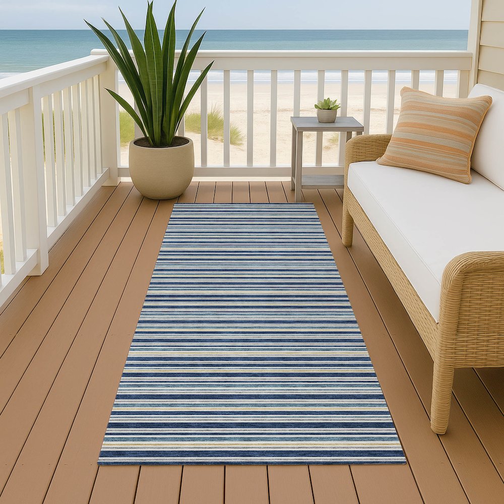 Luxury Washable Indoor/Outdoor Soft Essentials SE2 Blue 2'3" x 7'6" Runner Rug. Picture 6
