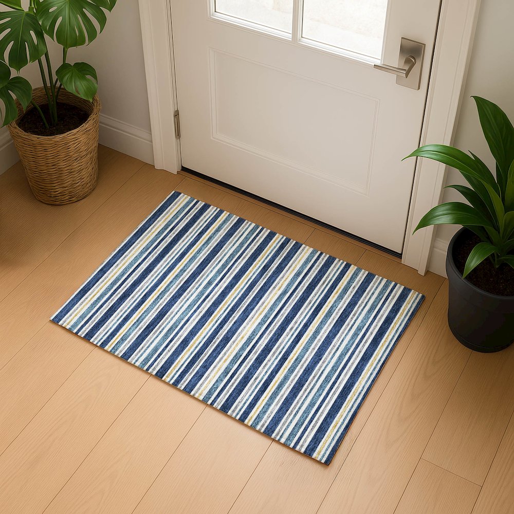Luxury Washable Indoor/Outdoor Soft Essentials SE2 Blue 1'8" x 2'6" Rug. Picture 5
