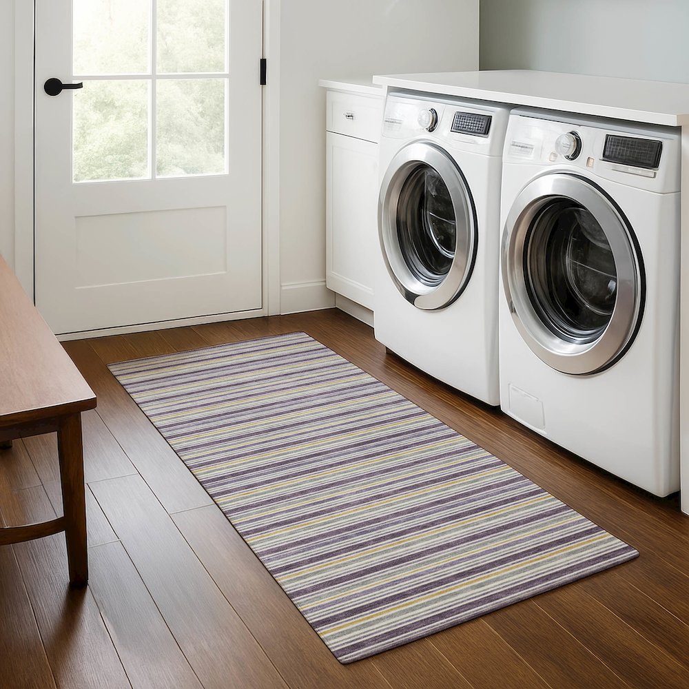 Luxury Washable Indoor/Outdoor Soft Essentials SE2 Purple 2'3" x 7'6" Runner Rug. Picture 5