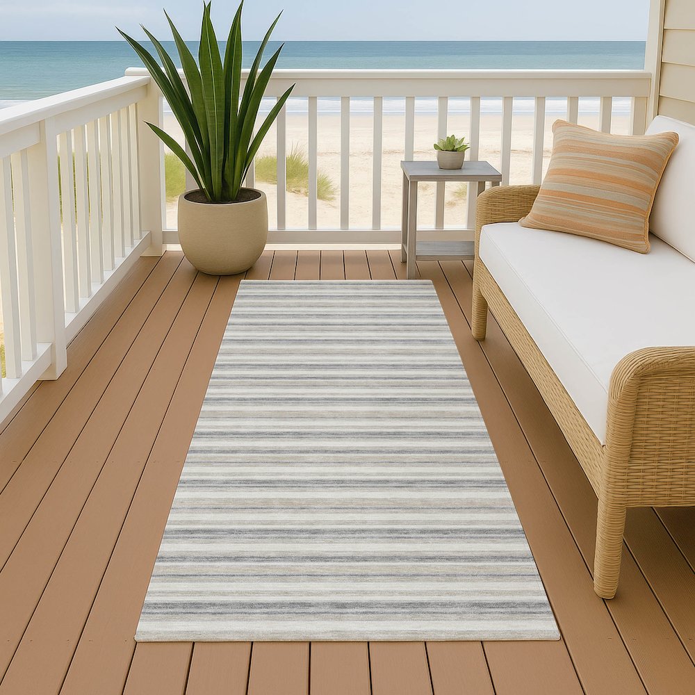 Luxury Washable Indoor/Outdoor Soft Essentials SE2 Gray 2'3" x 7'6" Runner Rug. Picture 6